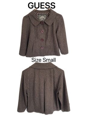 GUESS Brown Tweed Short Blazer Jacket 🔥 - Size Small, Like New